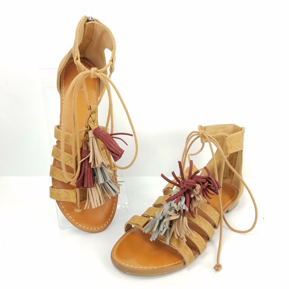 Cato Sandals Womens Size 10 Gladiator Strappy Tassels Brown Open Toe Shoes